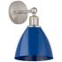 Plymouth Dome 3" High Satin Nickel Sconce With Blue Shade