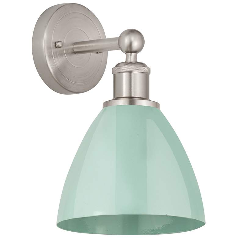 Image 1 Plymouth Dome 3" High Satin Nickel Sconce With Seafoam Shade