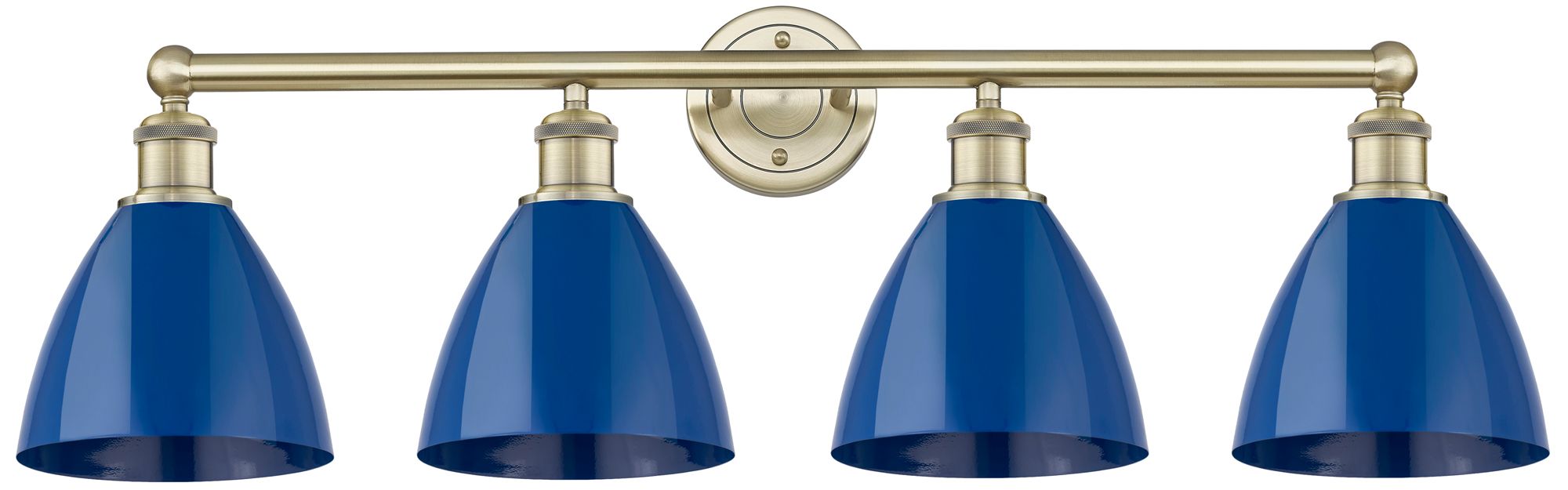 Plymouth Dome 34.5"W 4 Light Antique Brass Bath Light With Blue Shade