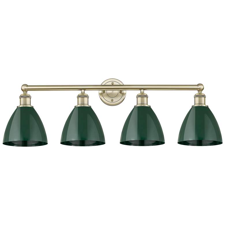 Image 1 Plymouth Dome 34.5"W 4 Light Antique Brass Bath Light With Green Shade