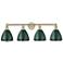 Plymouth Dome 34.5"W 4 Light Antique Brass Bath Light With Green Shade