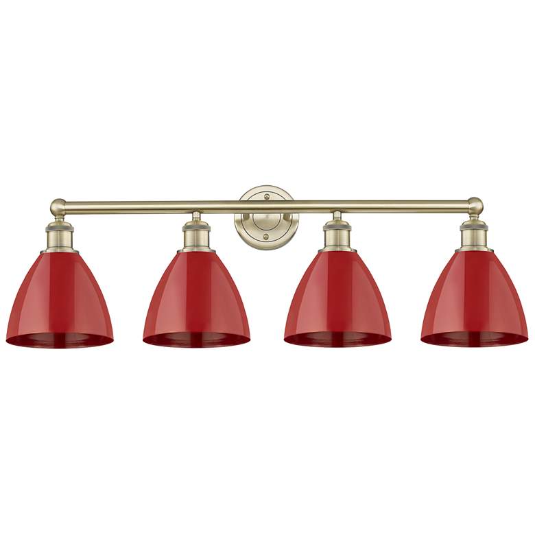 Image 1 Plymouth Dome 34.5"W 4 Light Antique Brass Bath Vanity Light With Red
