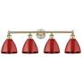 Plymouth Dome 34.5"W 4 Light Antique Brass Bath Vanity Light With Red