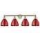 Plymouth Dome 34.5"W 4 Light Antique Brass Bath Vanity Light With Red