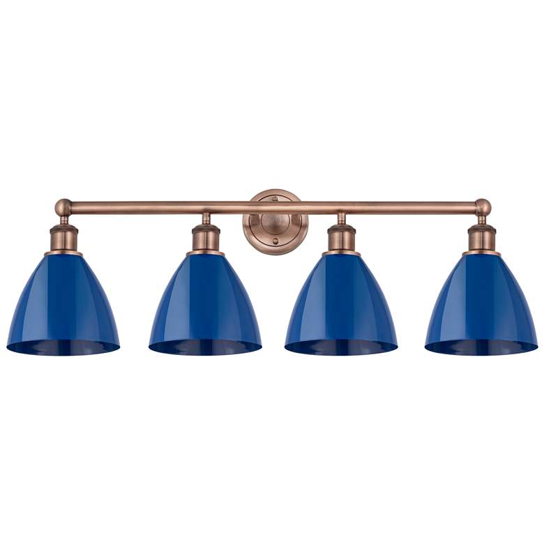 Image 1 Plymouth Dome 34.5"W 4 Light Antique Copper Bath Light With Blue Shade