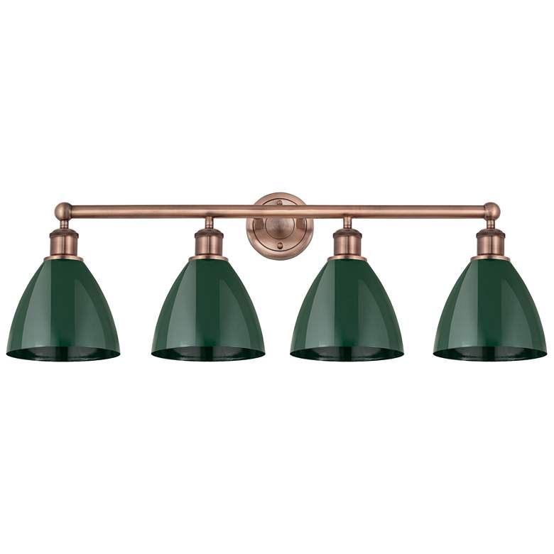 Image 1 Plymouth Dome 34.5"W 4 Light Antique Copper Bath Light With Green Shad