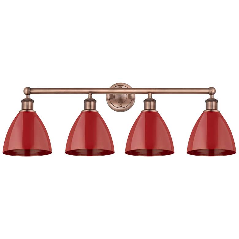 Image 1 Plymouth Dome 34.5"W 4 Light Antique Copper Bath Light With Red Shade