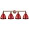 Plymouth Dome 34.5"W 4 Light Antique Copper Bath Light With Red Shade