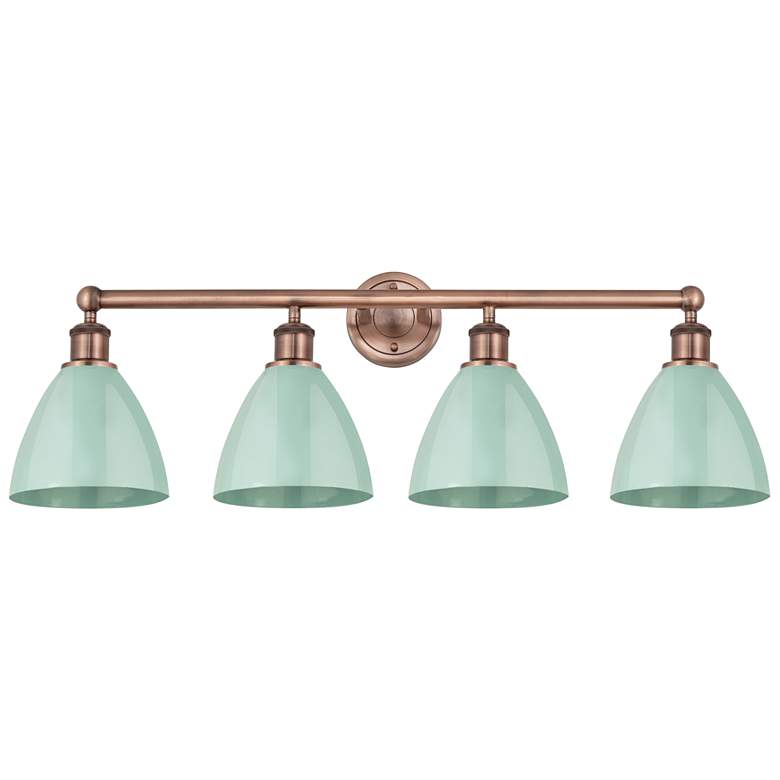 Image 1 Plymouth Dome 34.5"W 4 Light Antique Copper Bath Light With Seafoam Sh
