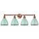 Plymouth Dome 34.5"W 4 Light Antique Copper Bath Light With Seafoam Sh