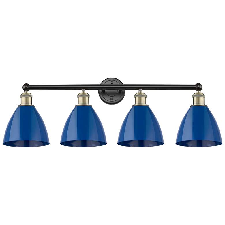 Image 1 Plymouth Dome 34.5"W 4 Light Black Antique Brass Bath Light With Blue