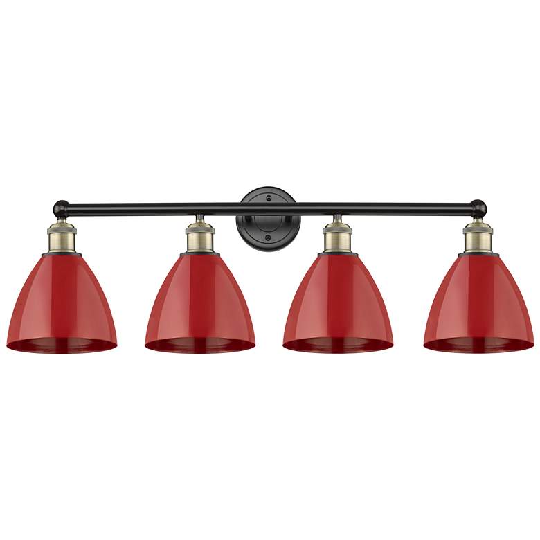 Image 1 Plymouth Dome 34.5"W 4 Light Black Antique Brass Bath Light With Red S