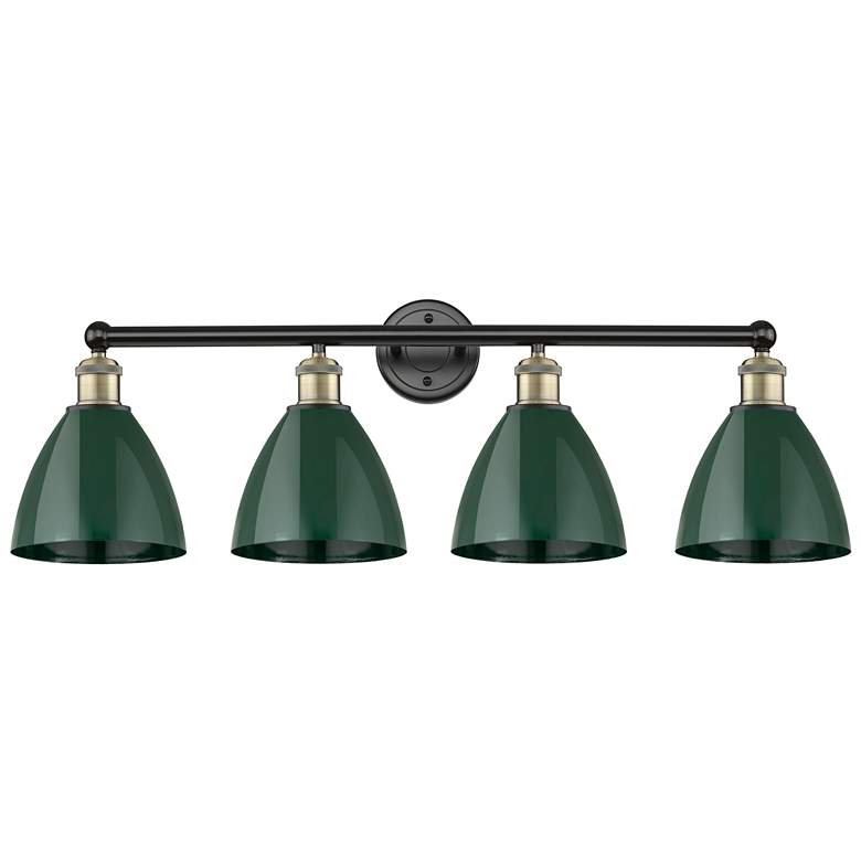 Image 1 Plymouth Dome 34.5 inchW 4 Light Black Brass Bath Light With Green Shade