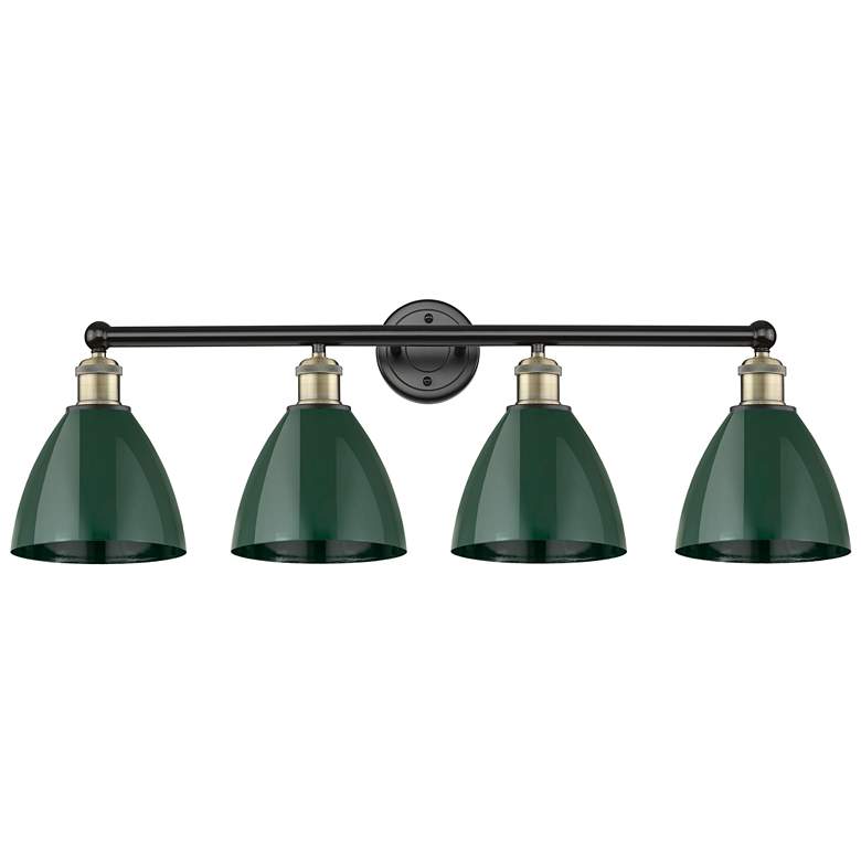 Image 1 Plymouth Dome 34.5"W 4 Light Black Brass Bath Light With Green Shade