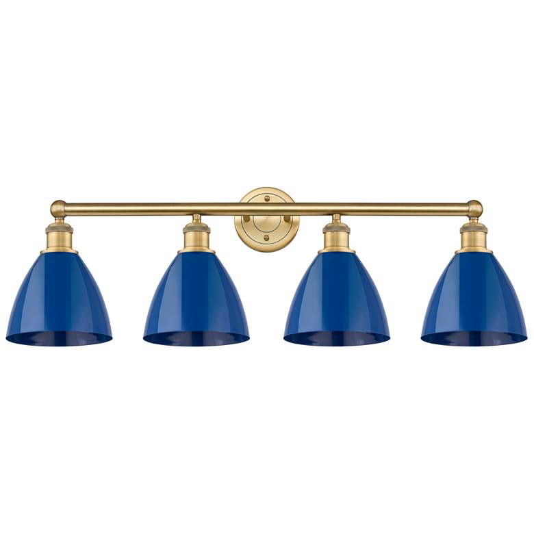 Image 1 Plymouth Dome 34.5 inchW 4 Light Brushed Brass Bath Light With Blue Shade