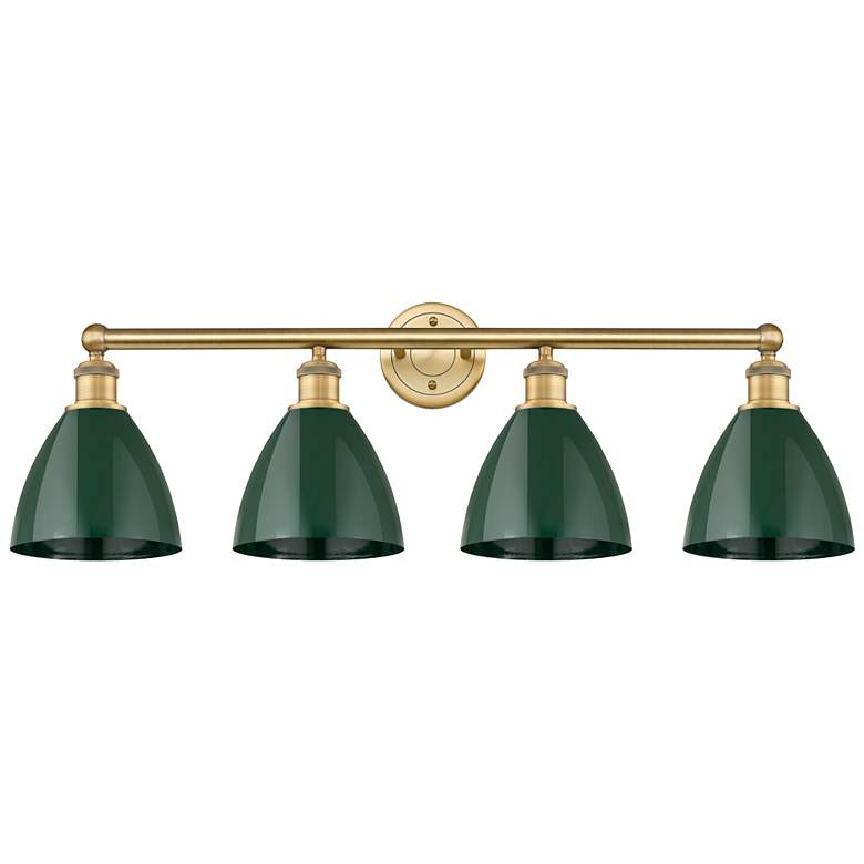 Image 1 Plymouth Dome 34.5"W 4 Light Brushed Brass Bath Light With Green Shade