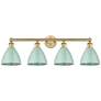 1_Plymouth Dome 34.5"W 4 Light Brushed Brass Bath Light With Seafoam Sha