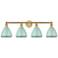 Plymouth Dome 34.5"W 4 Light Brushed Brass Bath Light With Seafoam Sha