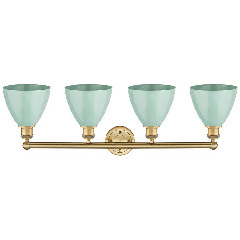 Image 2 Plymouth Dome 34.5"W 4 Light Brushed Brass Bath Light With Seafoam Sha more views