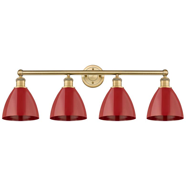 Image 1 Plymouth Dome 34.5"W 4 Light Brushed Brass Bath Vanity Light With Red