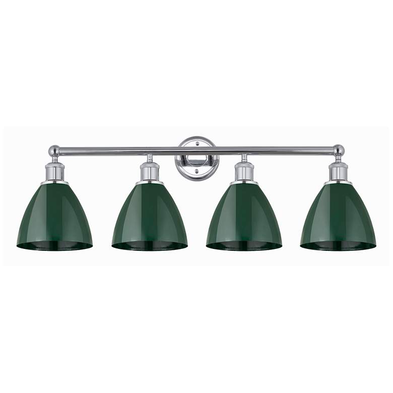 Image 1 Plymouth Dome 34.5"W 4 Light Polished Chrome Bath Light w/ Green Shade