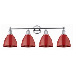 Plymouth Dome 34.5&quot;W 4 Light Polished Chrome Bath Vanity Light w/ Red
