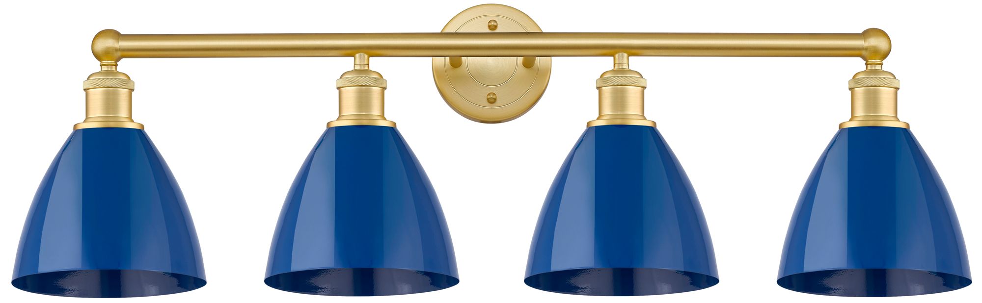 Plymouth Dome 34.5"W 4 Light Satin Gold Bath Vanity Light With Blue Sh