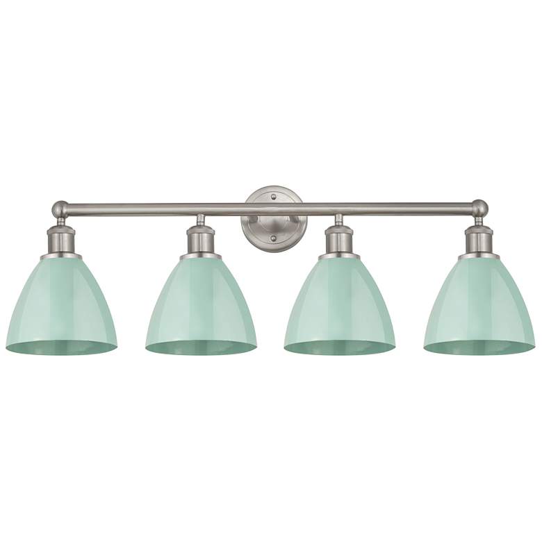 Image 1 Plymouth Dome 34.5"W 4 Light Satin Nickel Bath Light w/ Seafoam Shade