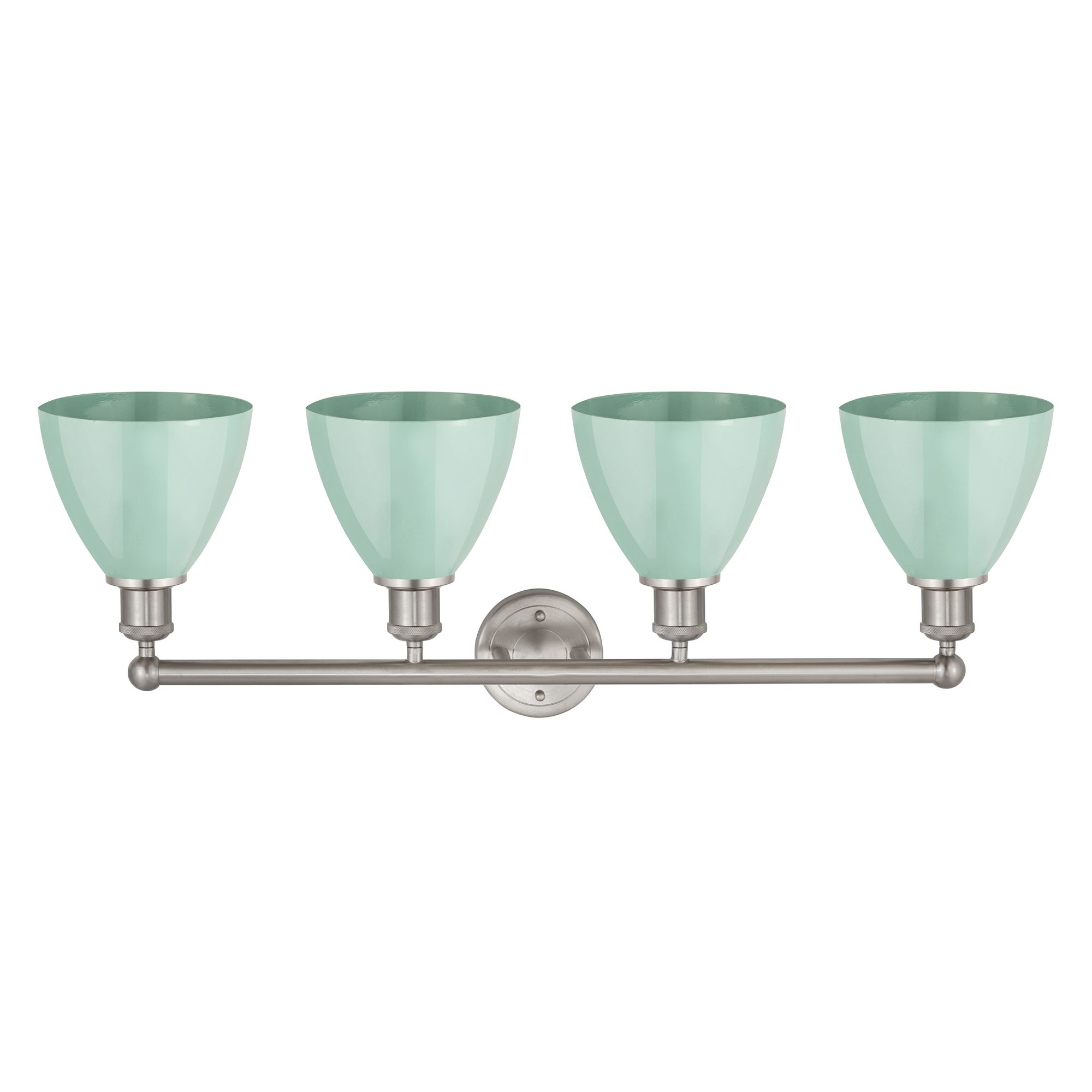 Image 2 Plymouth Dome 34.5"W 4 Light Satin Nickel Bath Light w/ Seafoam Shade more views
