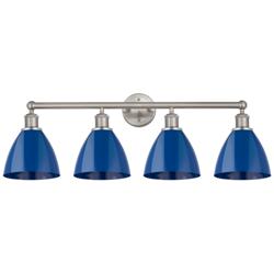 Plymouth Dome 34.5&quot;W 4 Light Satin Nickel Bath Vanity Light w/ Blue Sh