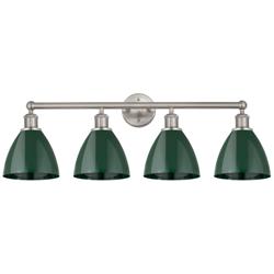 Plymouth Dome 34.5&quot;W 4 Light Satin Nickel Bath Vanity Light w/ Green S