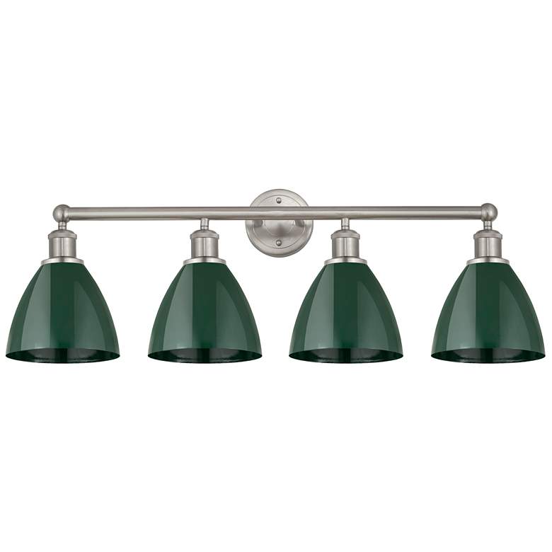Image 1 Plymouth Dome 34.5"W 4 Light Satin Nickel Bath Vanity Light w/ Green S
