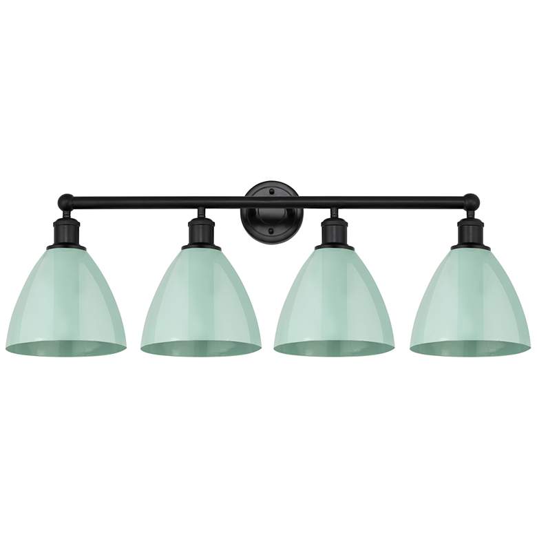 Image 1 Plymouth Dome 35" 4-Light Matte Black Bath Light w/ Seafoam Shade