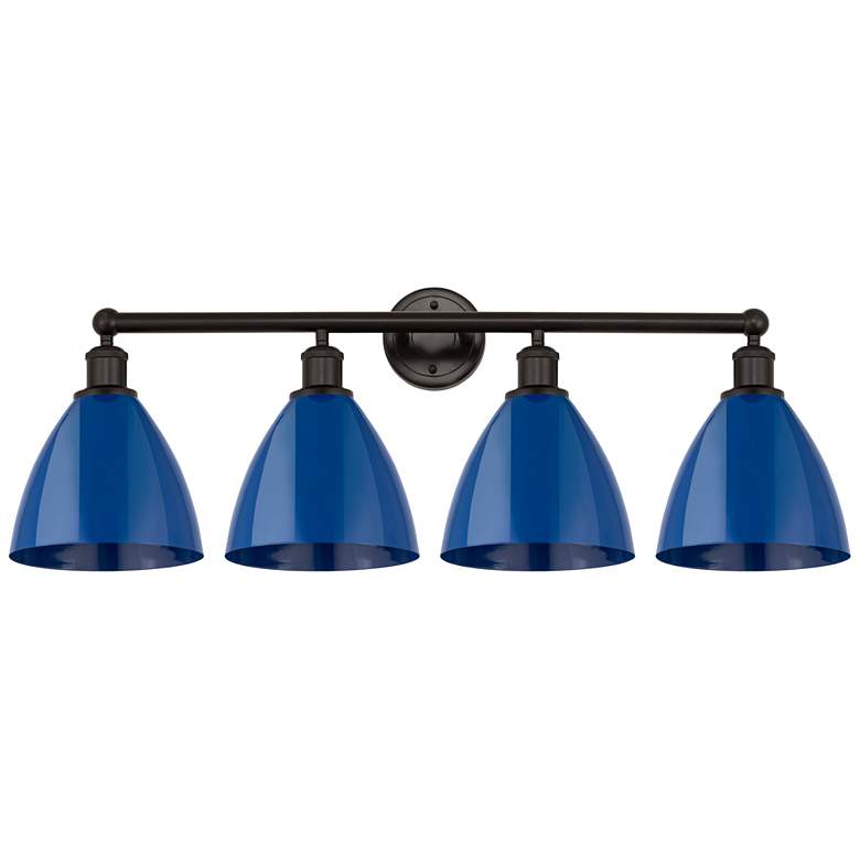 Image 1 Plymouth Dome 35" 4-Light Oil Rubbed Bronze Bath Light w/ Blue Shade
