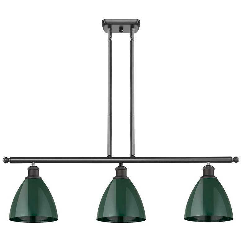Image 1 Plymouth Dome 36" Wide 3 Light Bronze Island Light w/ Green Shade