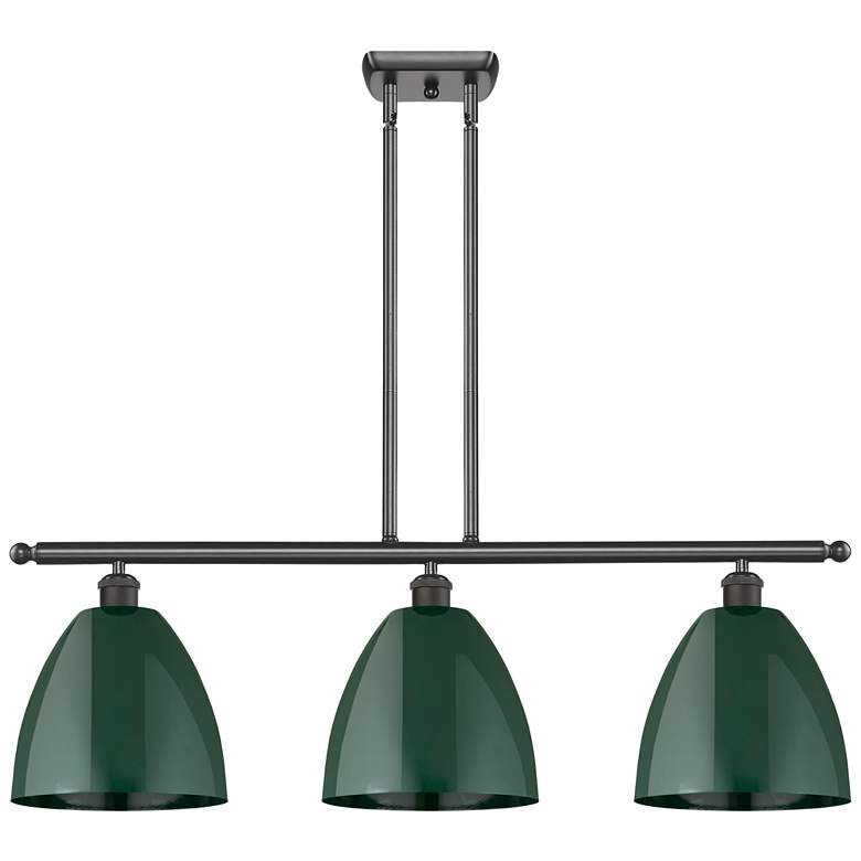Image 1 Plymouth Dome 36" Wide 3 Light Bronze Island Light w/ Green Shade