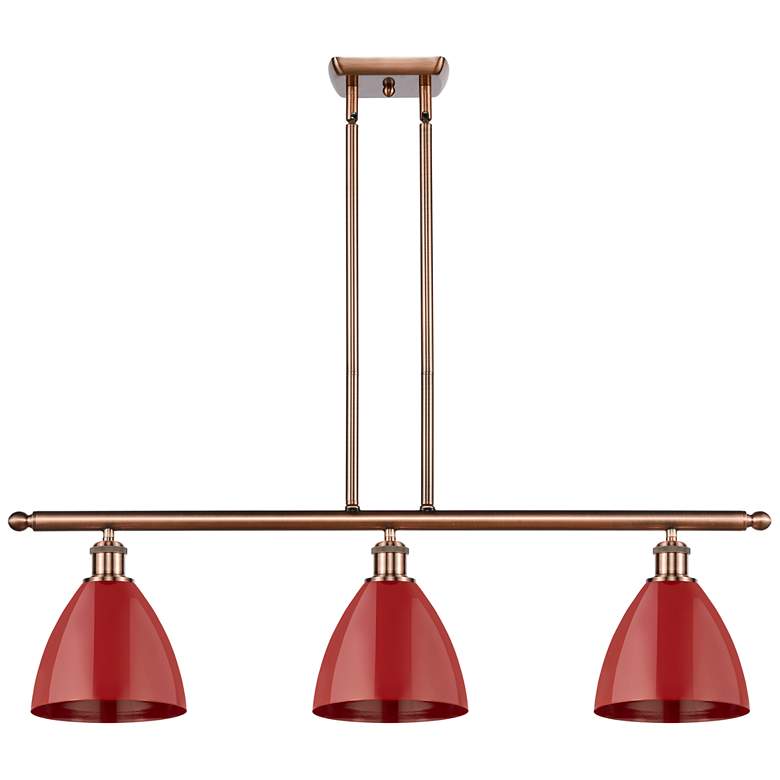 Image 1 Plymouth Dome 36" Wide 3 Light Copper Island Light w/ Red Shade