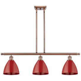 Plymouth Dome 36" Wide 3 Light Copper Island Light w/ Red Shade Plymouth Dome 36" Wide 3 Light Copper Island Light w/ Red Shade