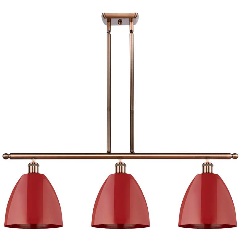 Image 1 Plymouth Dome 36" Wide 3 Light Copper Island Light w/ Red Shade