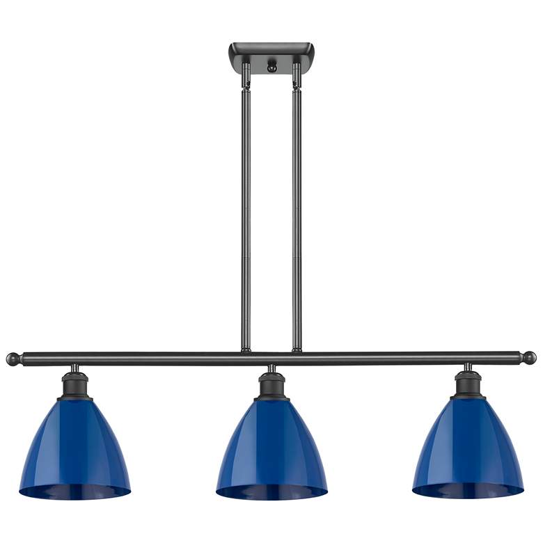 Image 1 Plymouth Dome 36" Wide 3 Light Matte Black Island Light w/ Blue Shade