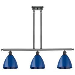 Plymouth Dome 36" Wide 3 Light Matte Black Island Light w/ Blue Shade