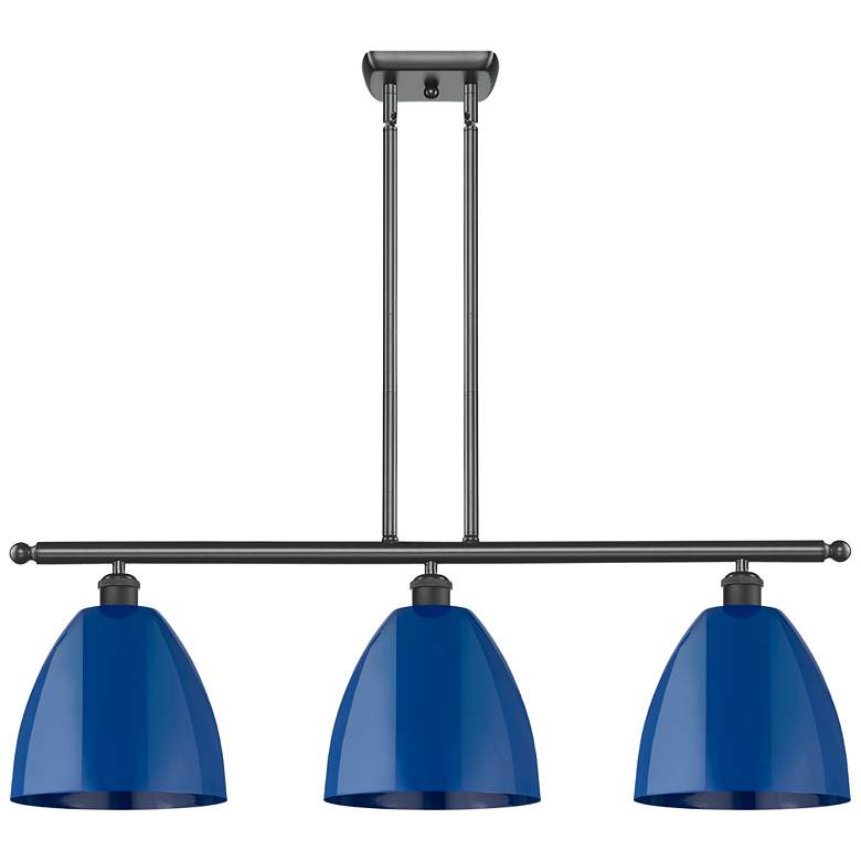 Image 1 Plymouth Dome 36" Wide 3 Light Matte Black Island Light w/ Blue Shade