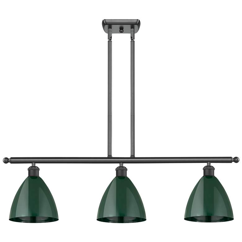 Image 1 Plymouth Dome 36" Wide 3 Light Matte Black Island Light w/ Green Shade