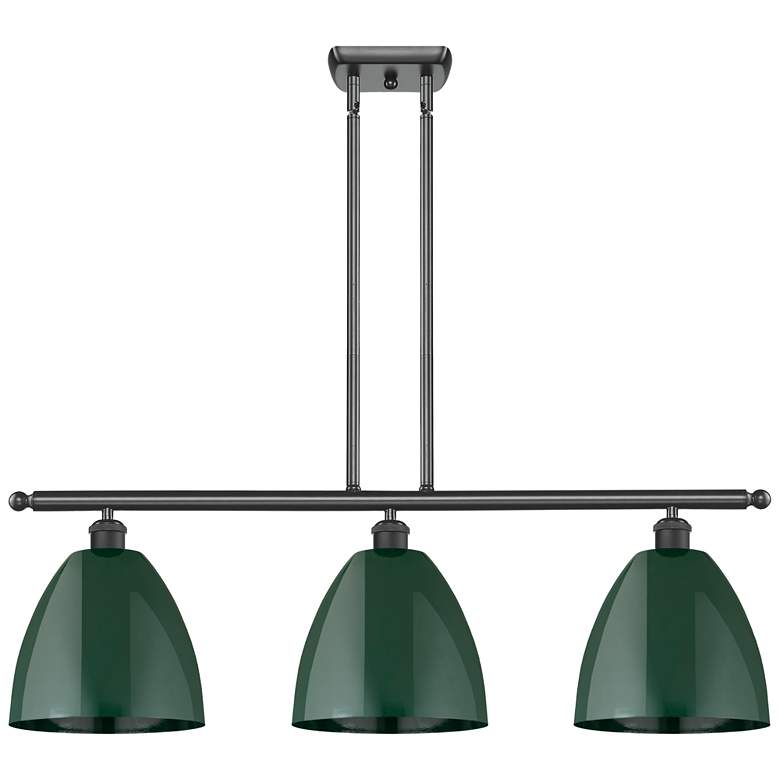 Image 1 Plymouth Dome 36" Wide 3 Light Matte Black Island Light w/ Green Shade