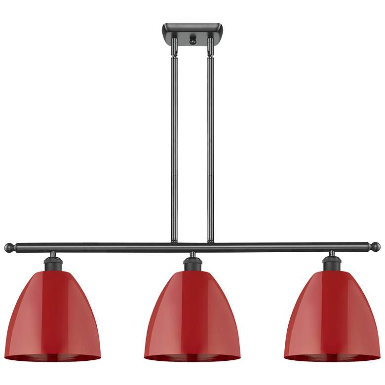 Image 1 Plymouth Dome 36" Wide 3 Light Matte Black Island Light w/ Red Shade