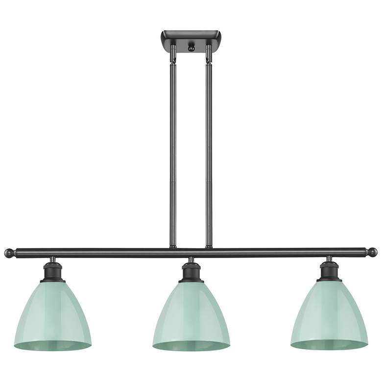 Image 1 Plymouth Dome 36" Wide 3 Light Matte Black Island Light w/ Seafoam Sha