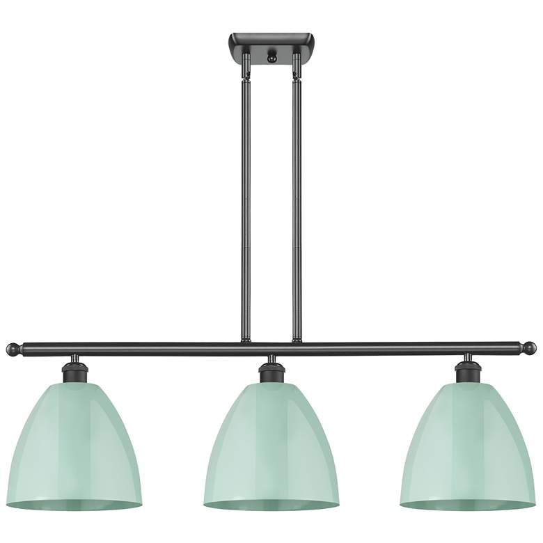 Image 1 Plymouth Dome 36" Wide 3 Light Matte Black Island Light w/ Seafoam Sha
