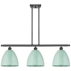 Plymouth Dome 36" Wide 3 Light Matte Black Island Light w/ Seafoam Sha