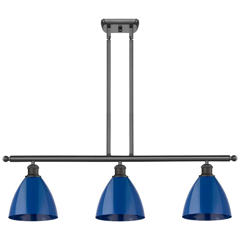 Image 1 Plymouth Dome 36" Wide 3 Light Oil Rubbed Bronze Island Light w/ Blue