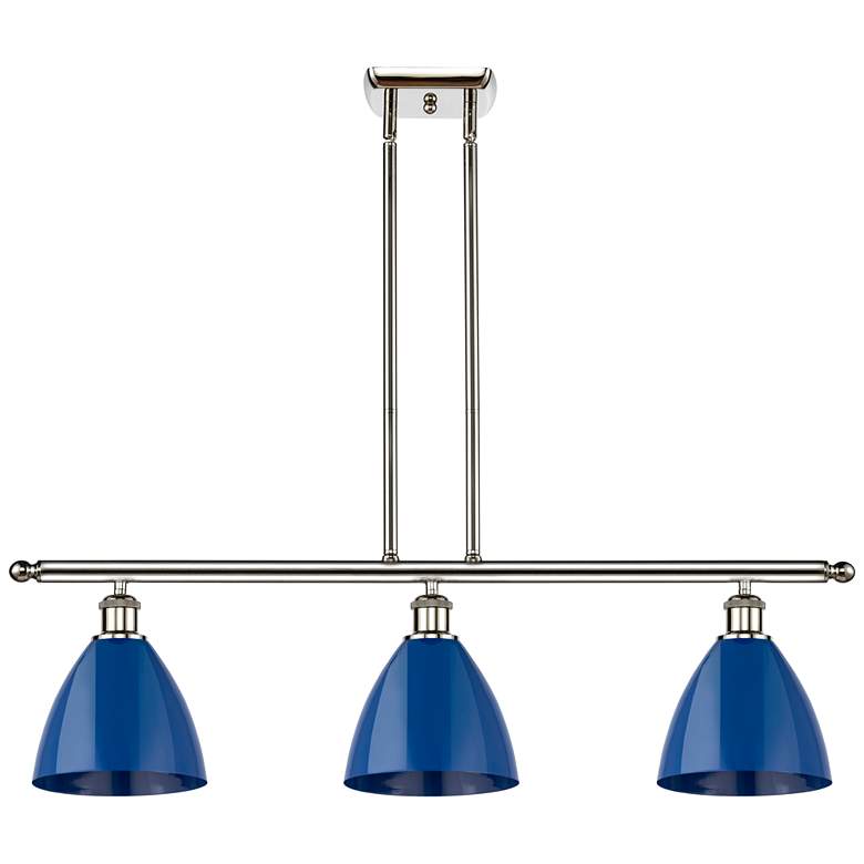 Image 1 Plymouth Dome 36" Wide 3 Light Polished Nickel Island Light w/ Blue Sh